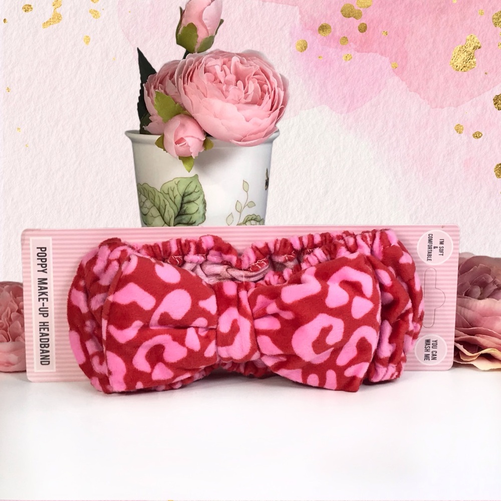 The Vintage Cosmetic Co Poppy Make-Up headband Pink & Red Bow *Brand New On Card
